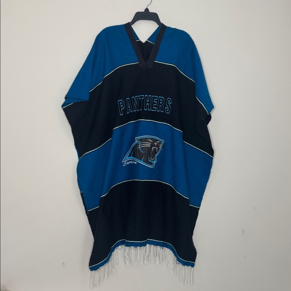 Panthers Game Day Blue and Black Poncho Appliqué Embroidered Logo